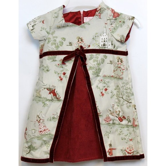 Trish Scully Nursery Rhyme Dress Toddler Girls Sz 4T Red Green V Cut Neck - Picture 1 of 9
